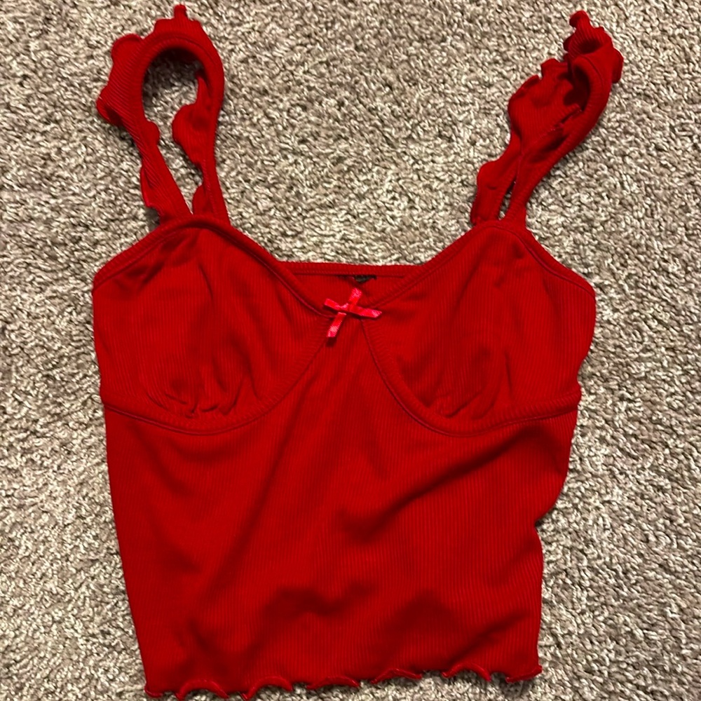 Garage tank top with ruffles on straps